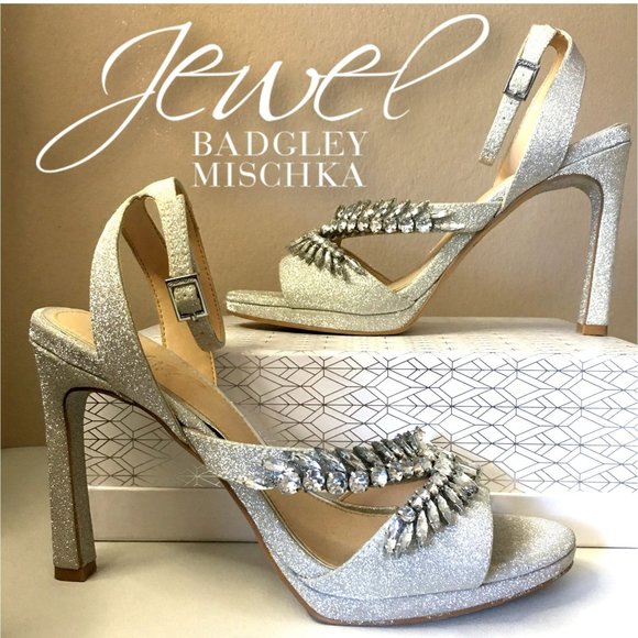 BADGLEY MISCHKA 𝒥𝑒𝓌𝑒𝓁 Silver Crystal Stone Embellished Ankle Straps - Picture 1 of 13